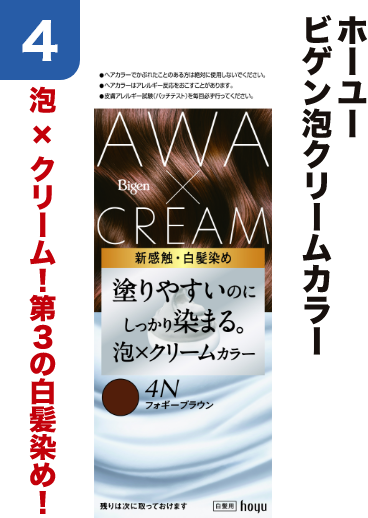 4 ホーユー ビゲン泡クリームカラー 泡×クリーム！第３の白髪染め！