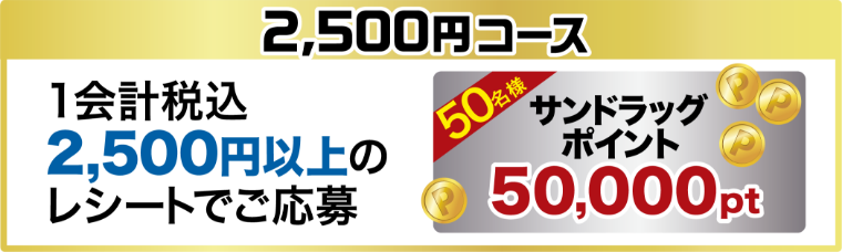 2,500円コース 1会計税込2,500円以上のレシートでご応募 50名様 サンドラッグポイント 50,000pt