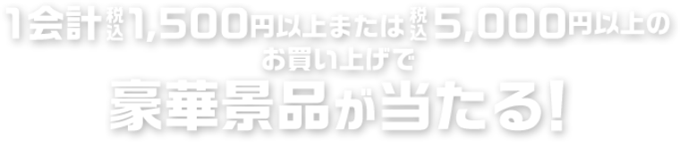 1会計税込1,500円以上または税込5,000円以上のお買い上げで豪華景品が当たる！